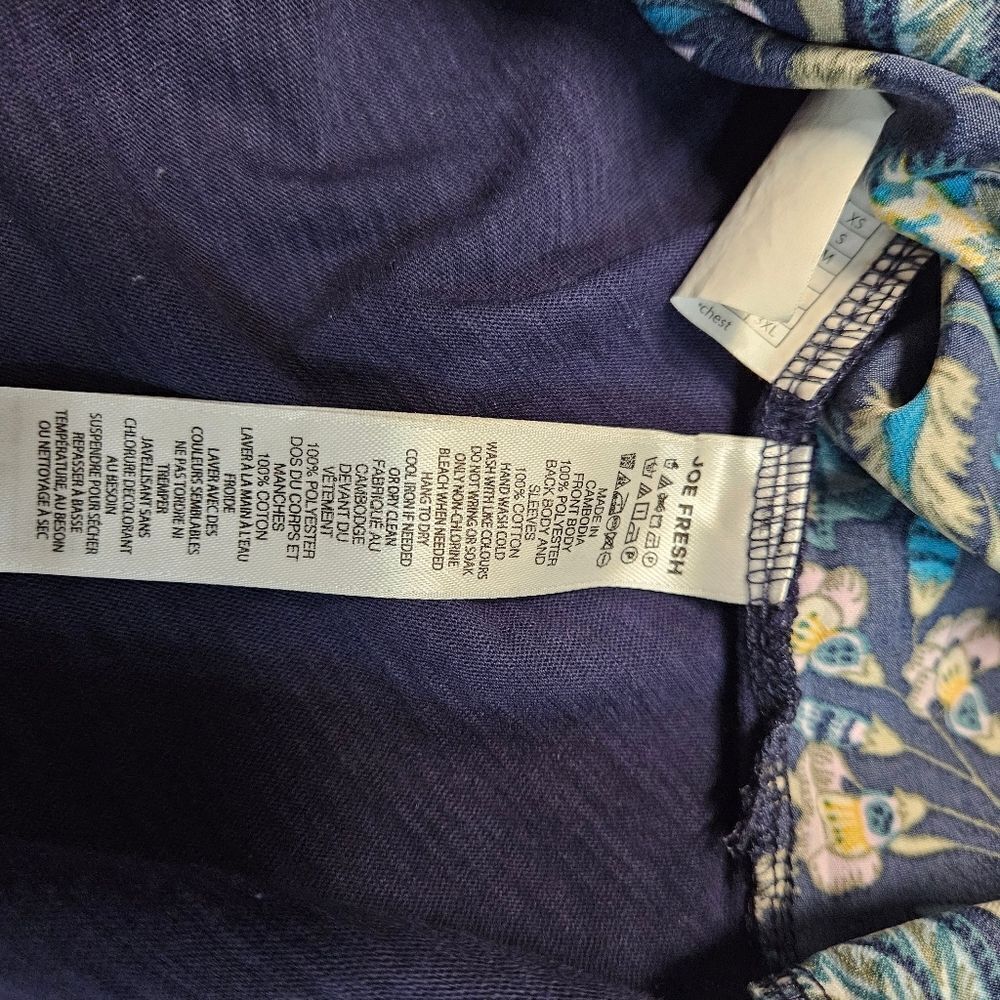 Joe Fresh Navy Blue Floral Long Sleeve Shirt Women's Medium Bohemian Casual - Picture 6 of 8